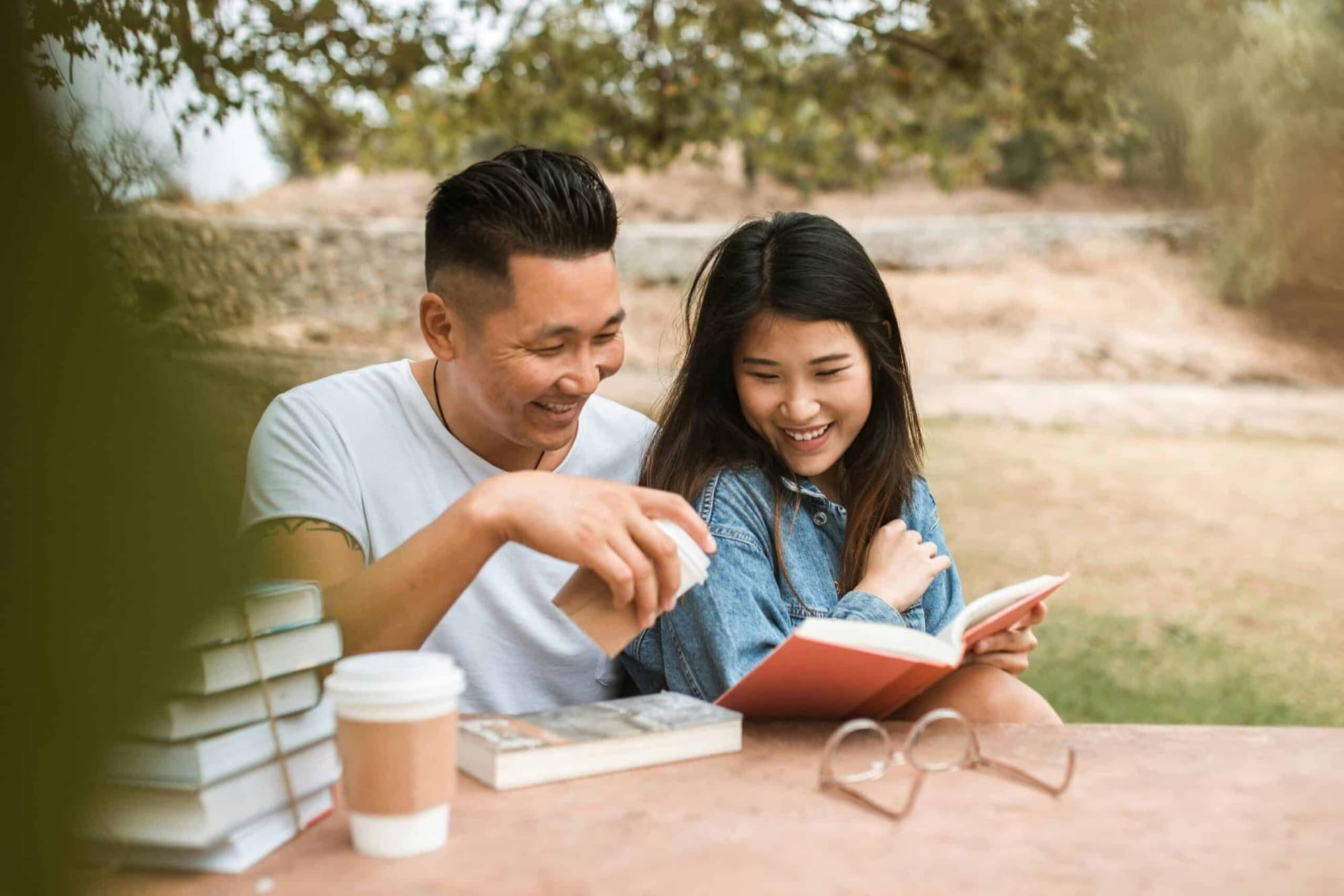 Two people reading together